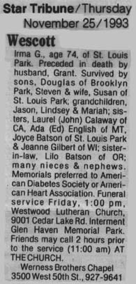 Irma G. Wescott (Batson) Obituary